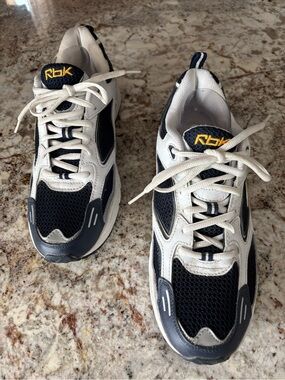 Reebok Men’s White, Navy and Yellow Athletic Sneakers